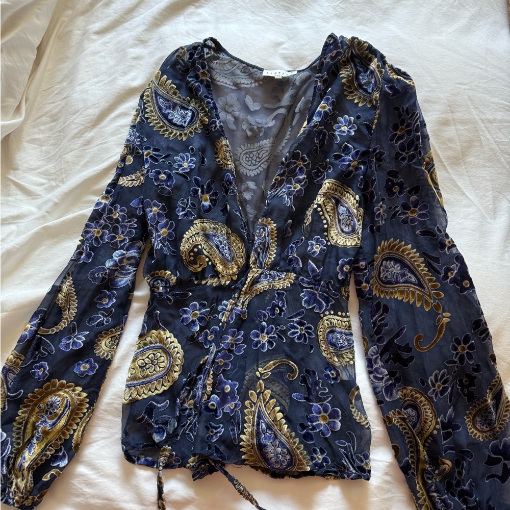 Lioness Blue and Gold Paisley Blouse